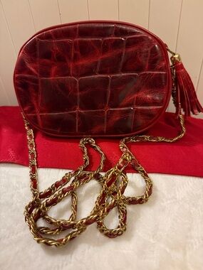 L. J. Simone New York Red Croc-Embossed Vintage Leather Crossbody Bag